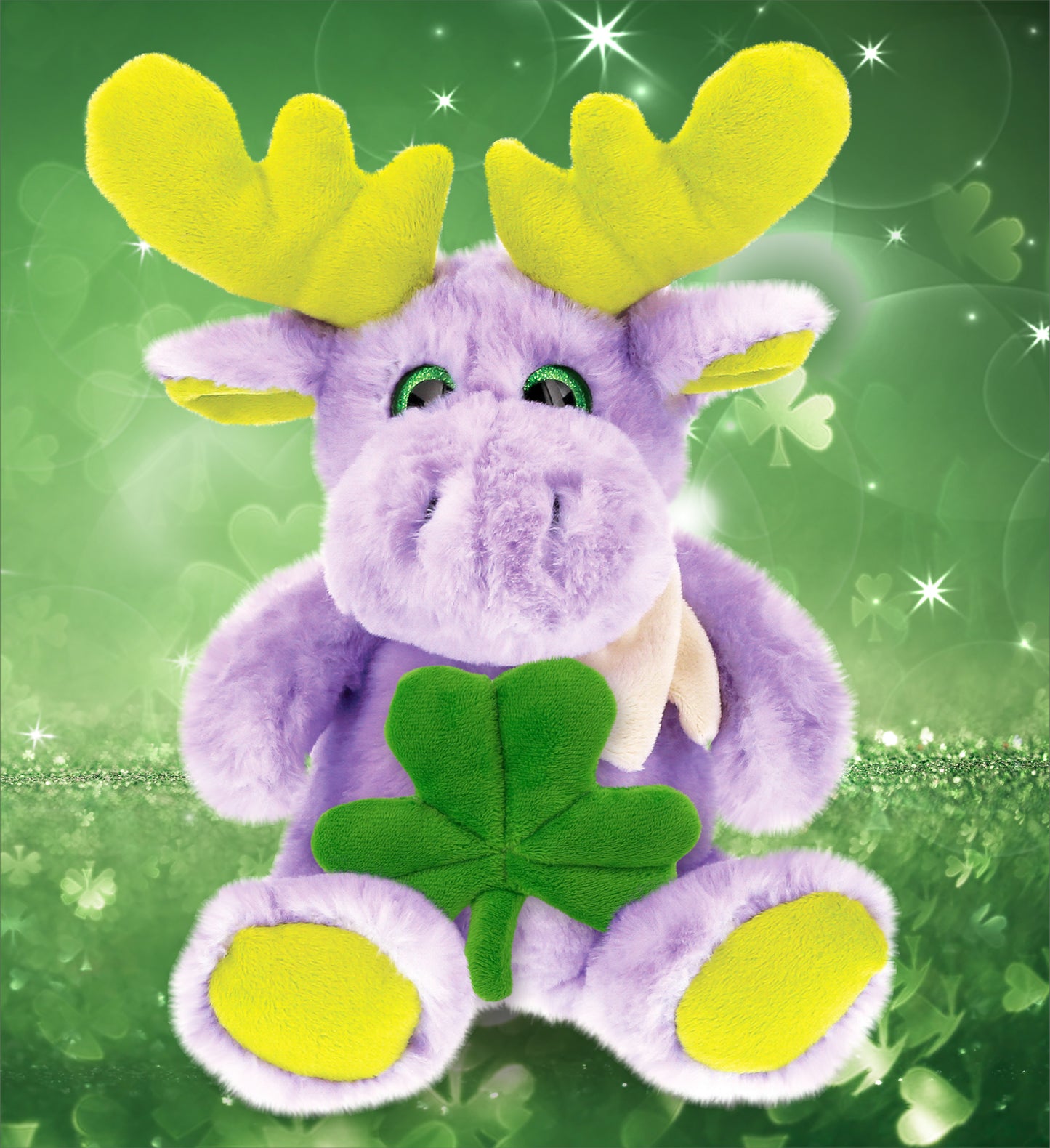 DolliBu Purple Moose with Scarf Stuffed Toy with Green Plush Shamrock - 12 Inch