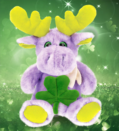 DolliBu Purple Moose with Scarf Stuffed Toy with Green Plush Shamrock - 12 Inch