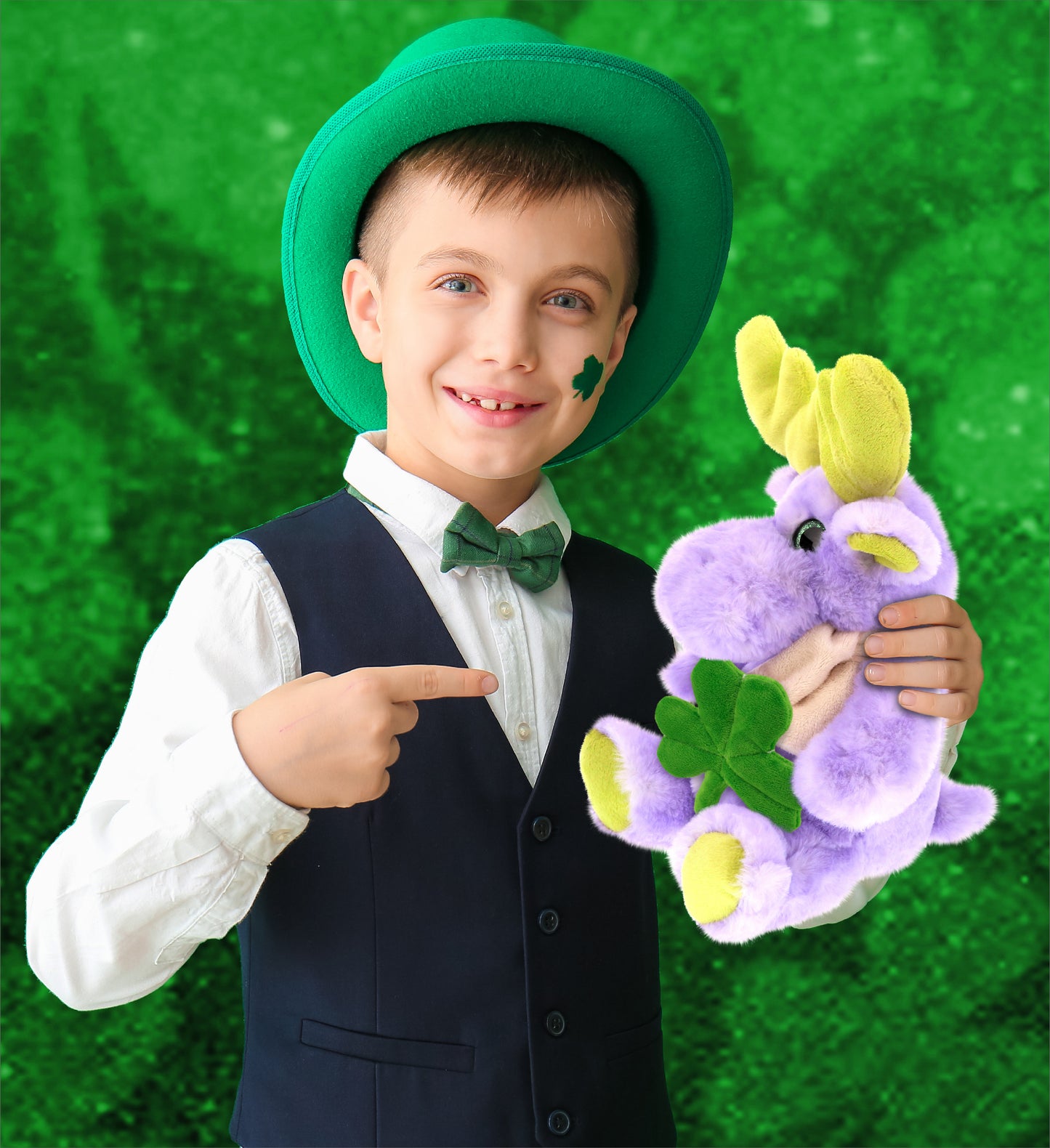 DolliBu Purple Moose with Scarf Stuffed Toy with Green Plush Shamrock - 12 Inch