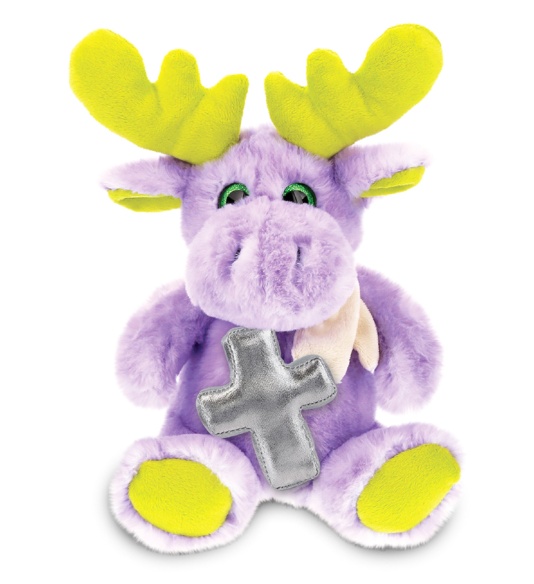 PLUSH CROSS - SUPER SOFT PLUSH - SITTING PURPLE MOOSE W/SCARF