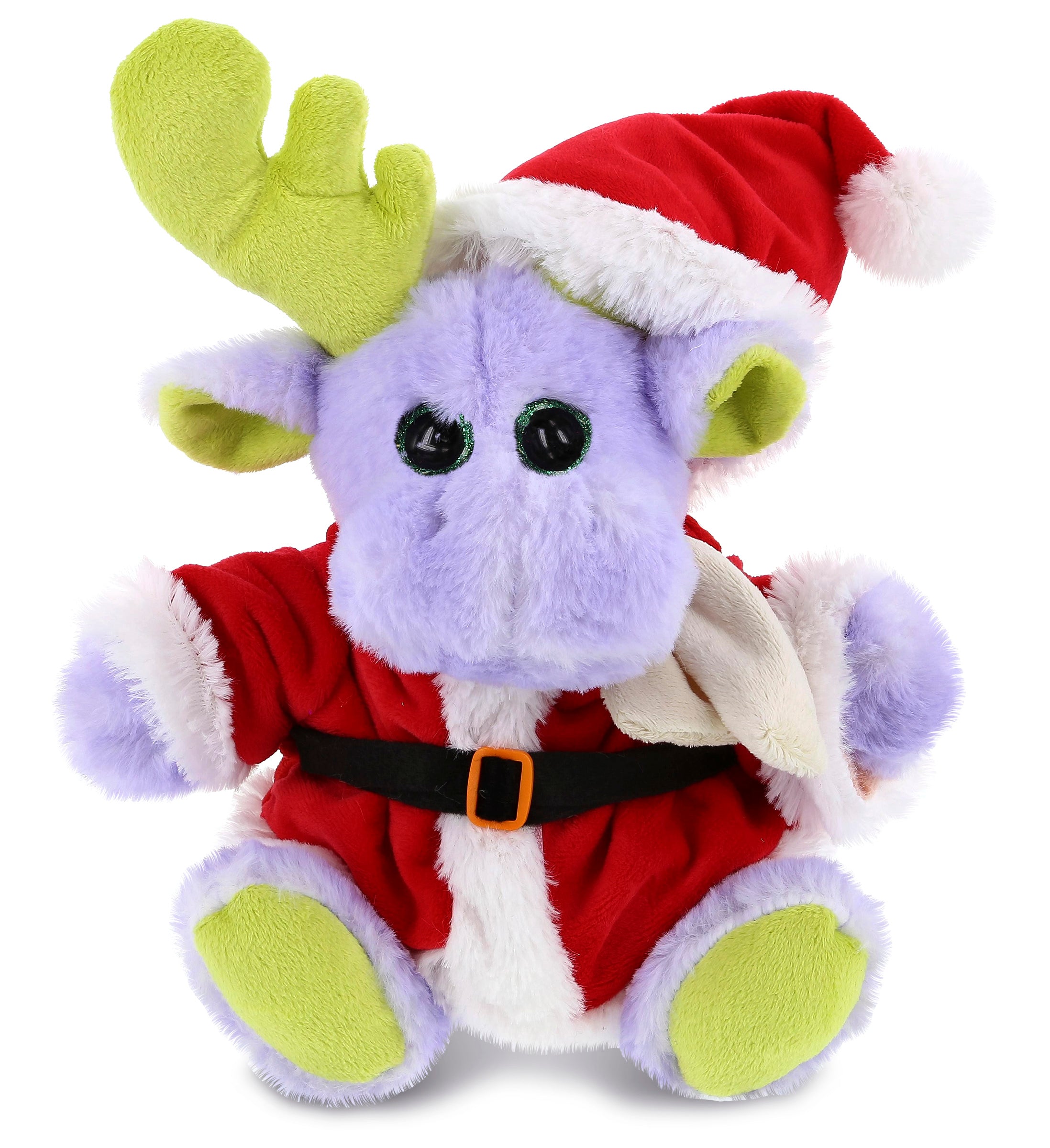 PLUSH SANTA - SUPER SOFT PLUSH - SITTING PURPLE MOOSE W/SCARF
