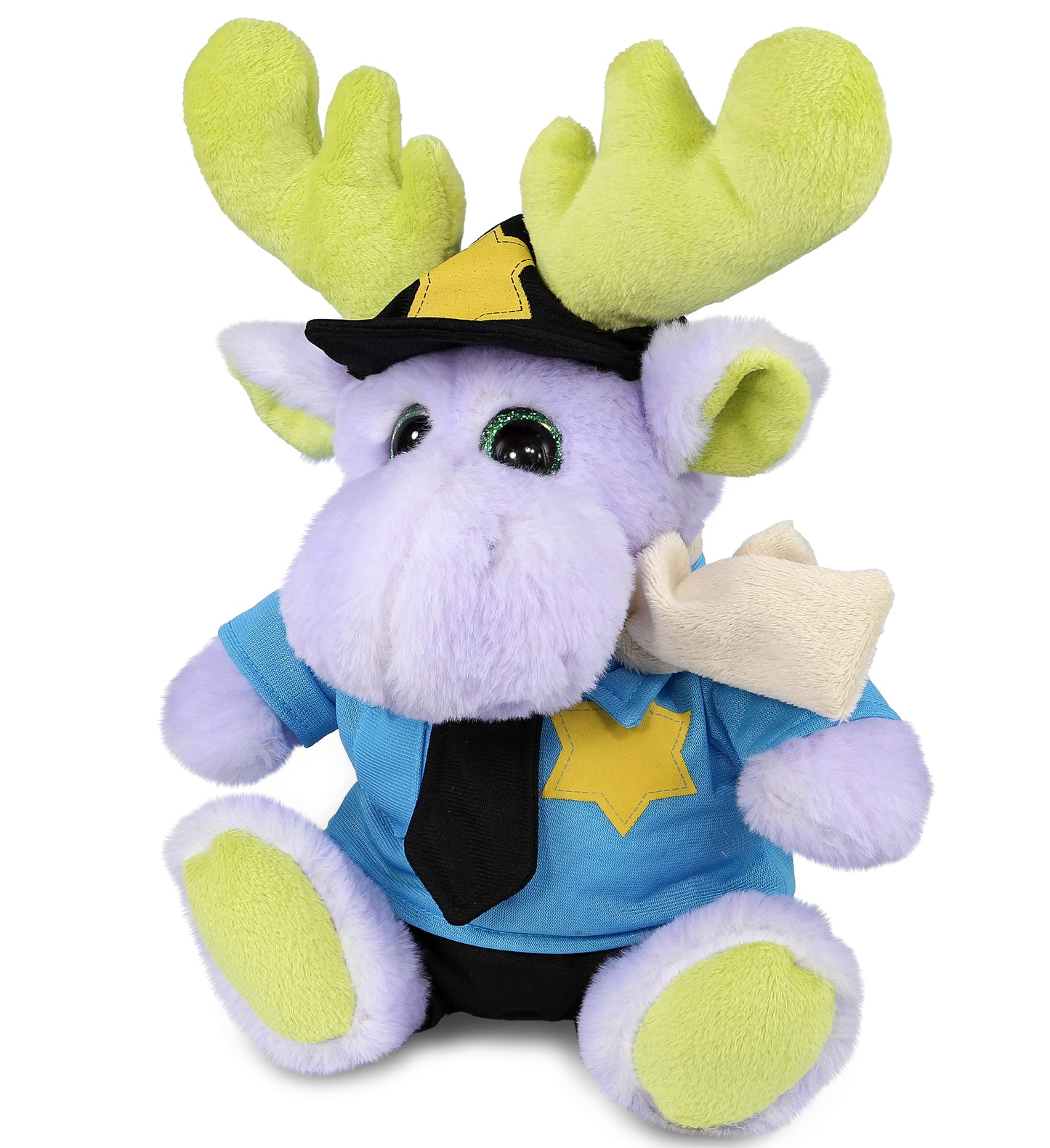 PLUSH POLICE - SUPER SOFT PLUSH - SITTING PURPLE MOOSE W/SCARF