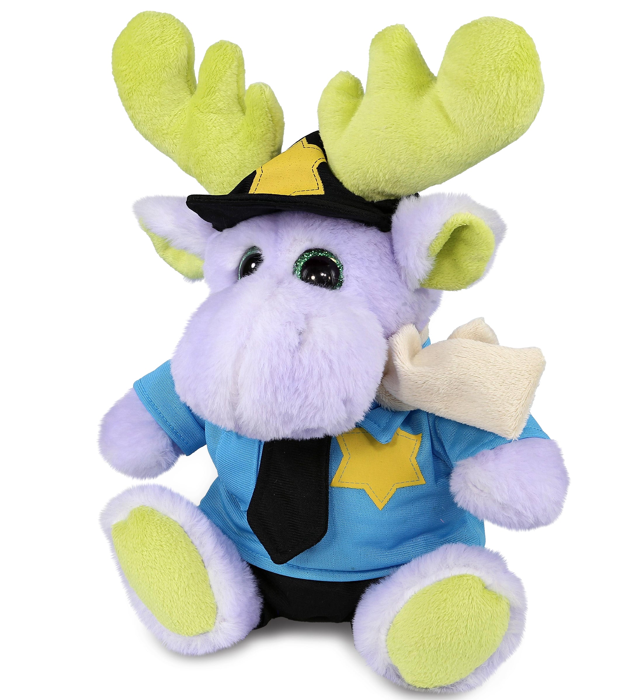 PLUSH POLICE - SUPER SOFT PLUSH - SITTING PURPLE MOOSE W/SCARF