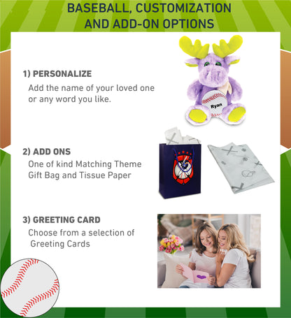 SUPER SOFT PLUSH - SITTING PURPLE MOOSE W/SCARF WITH BASEBALL PLUSH