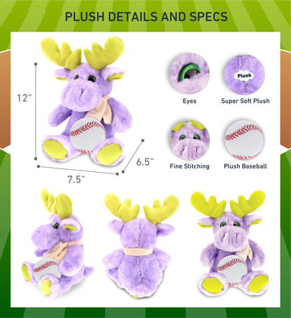SUPER SOFT PLUSH - SITTING PURPLE MOOSE W/SCARF WITH BASEBALL PLUSH