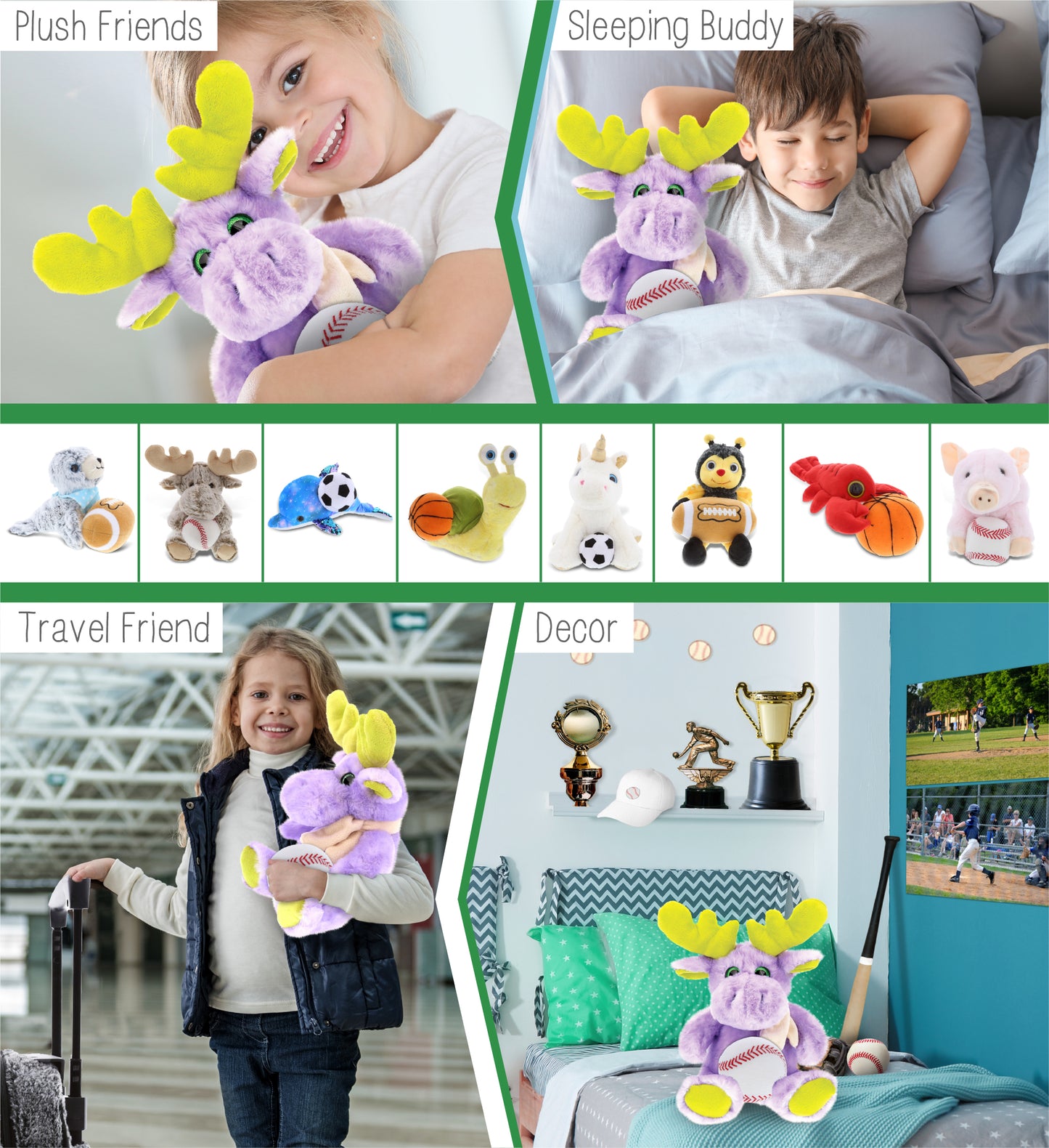 SUPER SOFT PLUSH - SITTING PURPLE MOOSE W/SCARF WITH BASEBALL PLUSH
