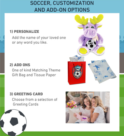 SUPER SOFT PLUSH - SITTING PURPLE MOOSE W/SCARF WITH SOCCER PLUSH
