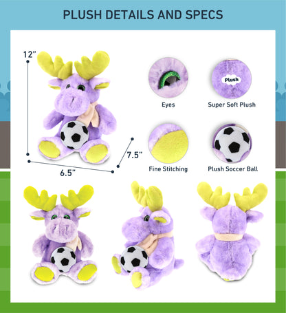 SUPER SOFT PLUSH - SITTING PURPLE MOOSE W/SCARF WITH SOCCER PLUSH