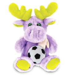 SUPER SOFT PLUSH - SITTING PURPLE MOOSE W/SCARF WITH SOCCER PLUSH