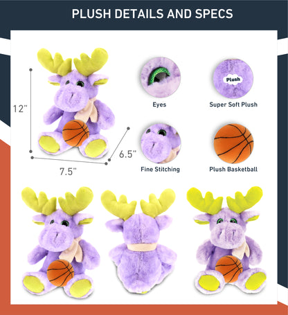 SUPER SOFT PLUSH - SITTING PURPLE MOOSE W/SCARF WITH BASKETBALL PLUSH