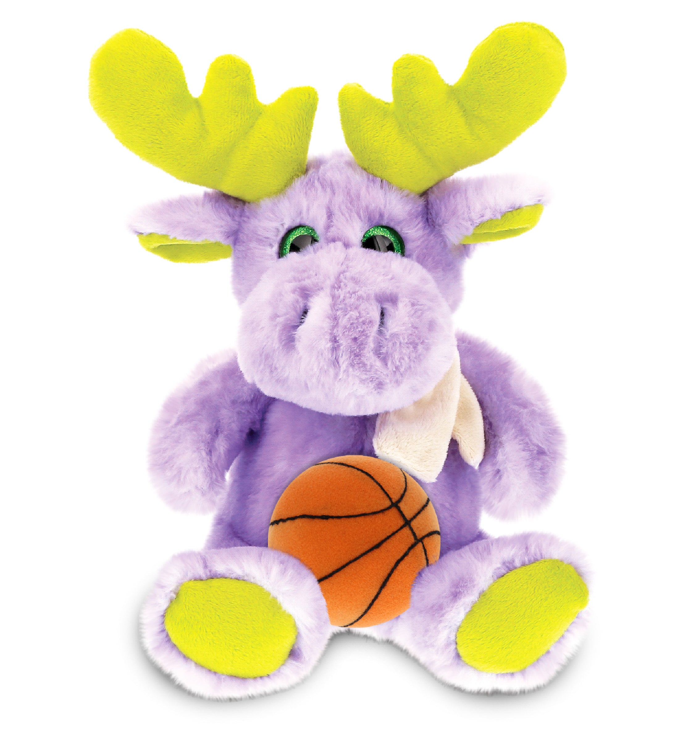 SUPER SOFT PLUSH - SITTING PURPLE MOOSE W/SCARF WITH BASKETBALL PLUSH