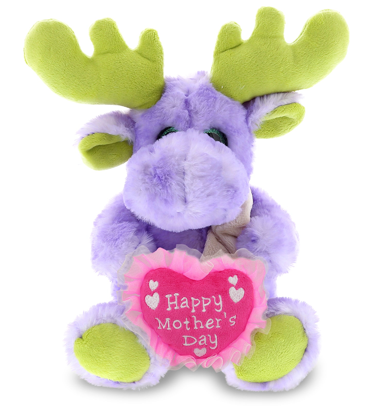 PLUSH MOTHERS DAY HEART - SUPER SOFT PLUSH - SITTING PURPLE MOOSE W/SCARF