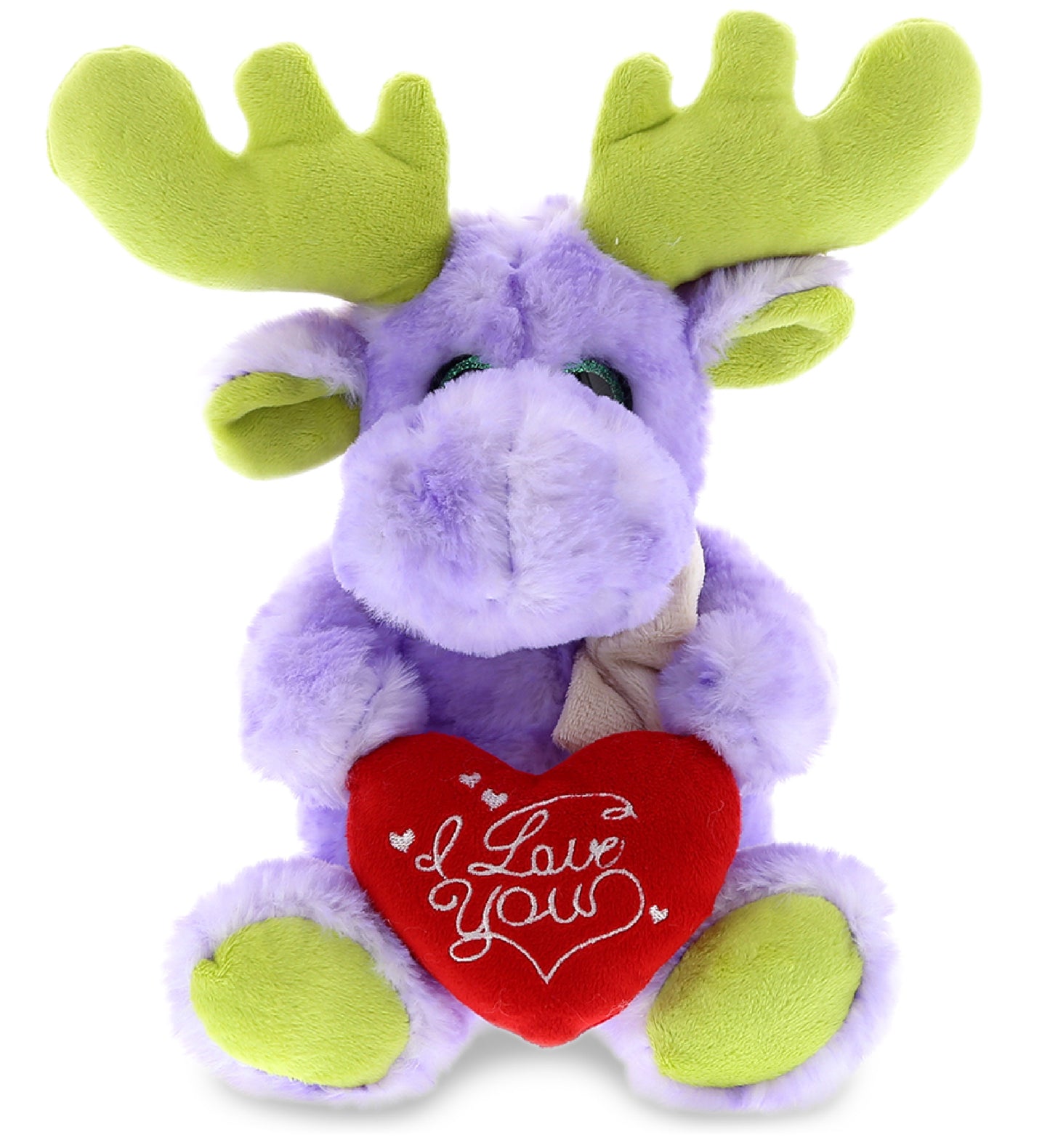 PLUSH I LOVE YOU RED HEART - SUPER SOFT PLUSH - SITTING PURPLE MOOSE W/SCARF