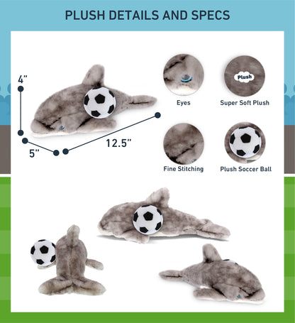 SUPER SOFT PLUSH - GREY DOLPHIN 12.5 INCH WITH SOCCER PLUSH