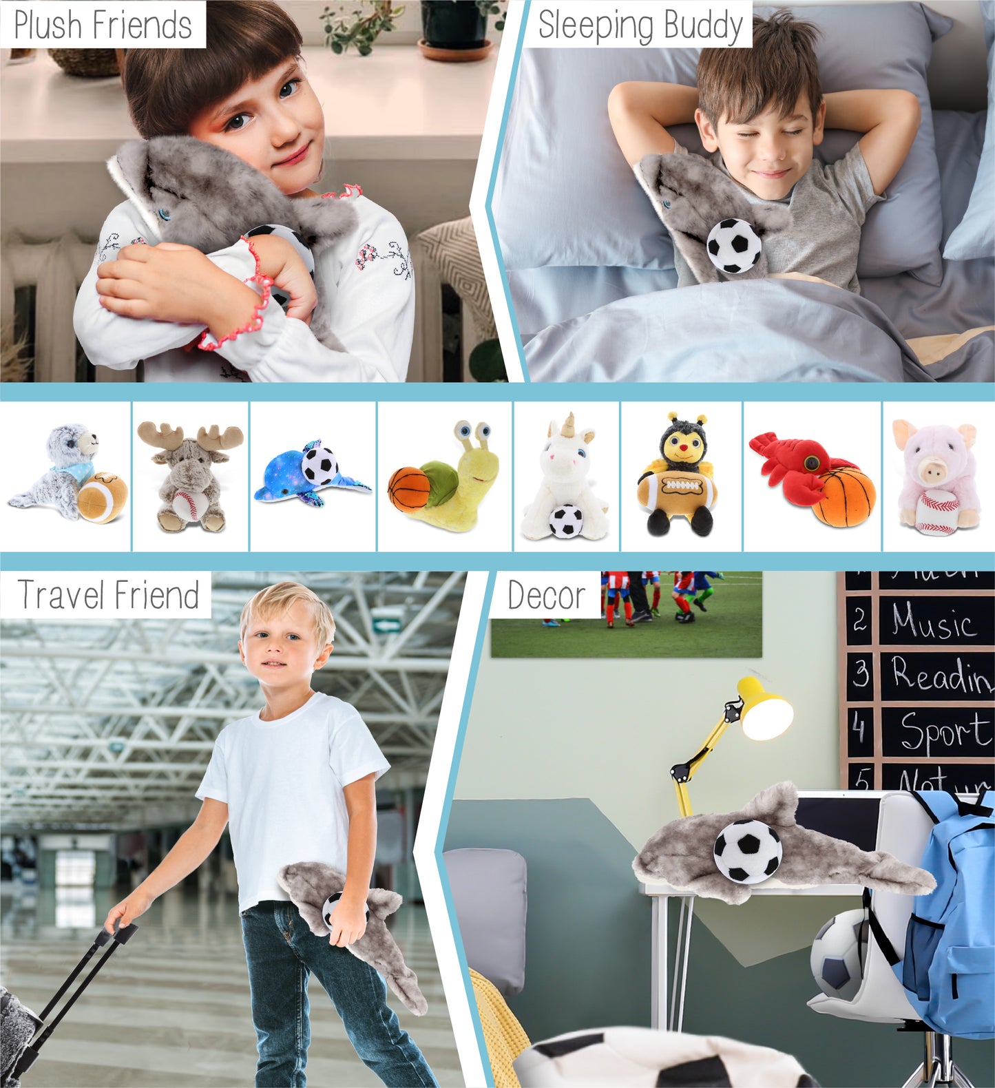 SUPER SOFT PLUSH - GREY DOLPHIN 12.5 INCH WITH SOCCER PLUSH