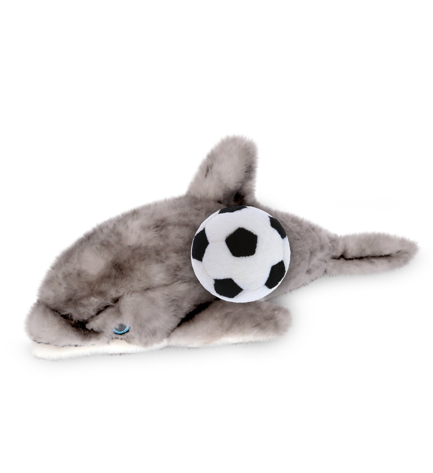 SUPER SOFT PLUSH - GREY DOLPHIN 12.5 INCH WITH SOCCER PLUSH