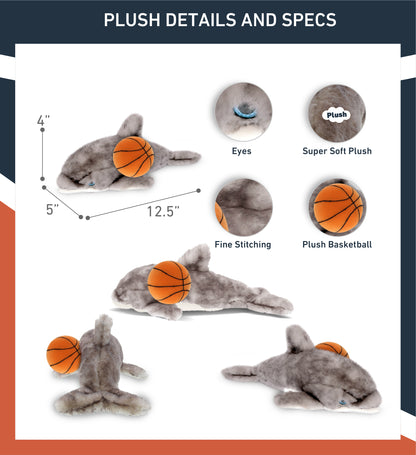 SUPER SOFT PLUSH - GREY DOLPHIN 12.5 INCH WITH BASKETBALL PLUSH