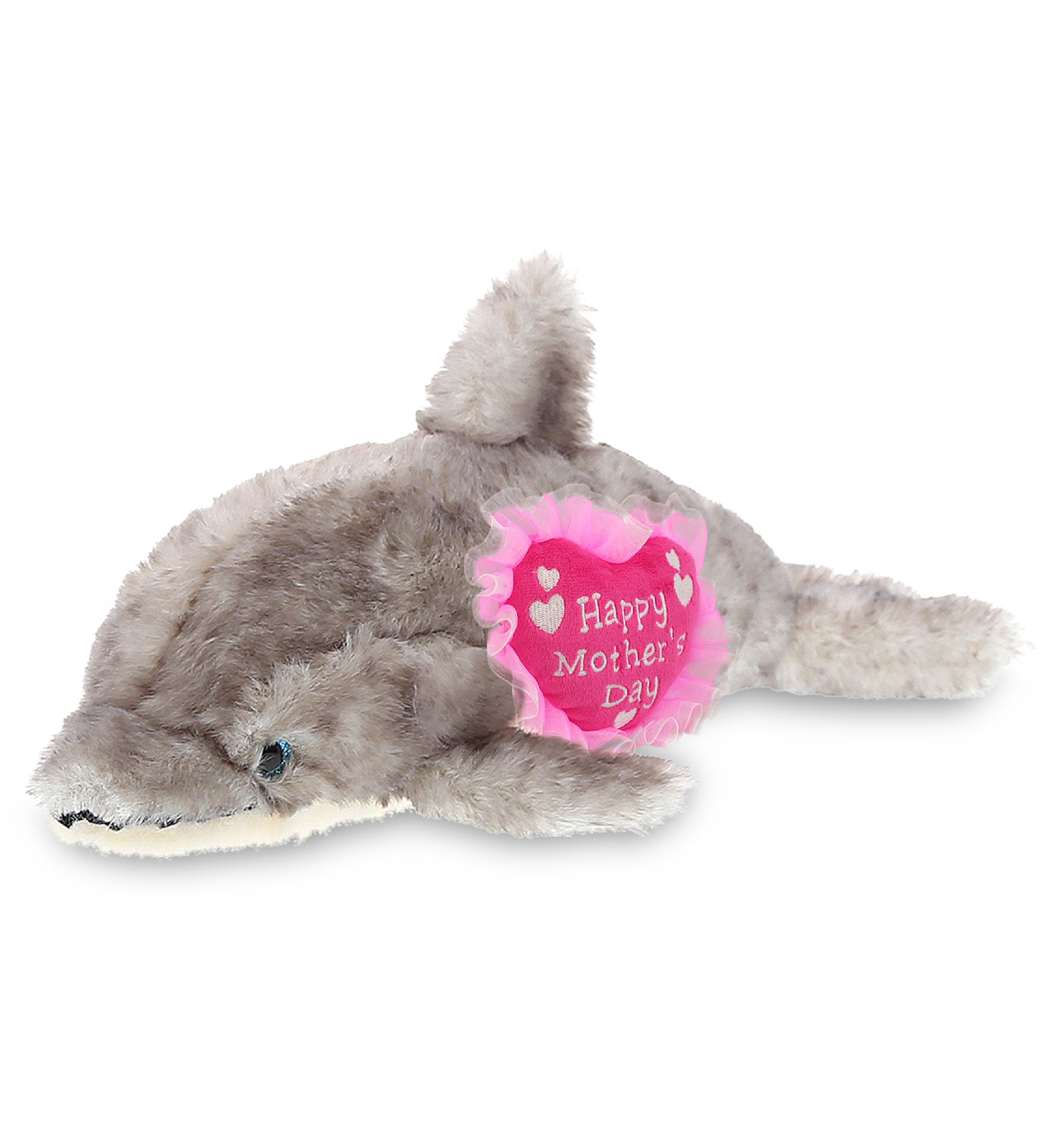 PLUSH MOTHERS DAY HEART - SUPER SOFT PLUSH - GREY DOLPHIN 12.5 INCH