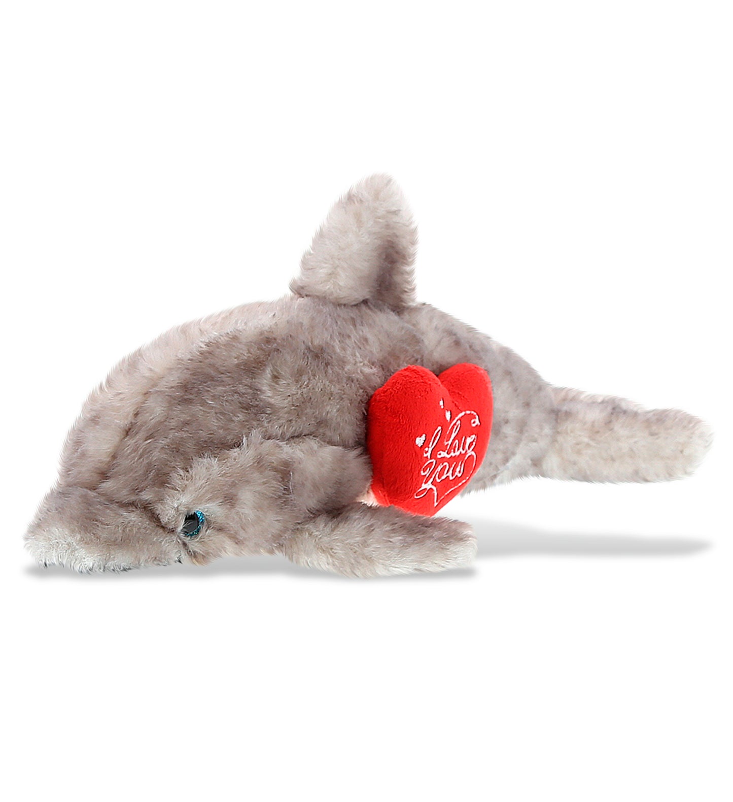 PLUSH I LOVE YOU RED HEART - SUPER SOFT PLUSH - GREY DOLPHIN 12.5 INCH
