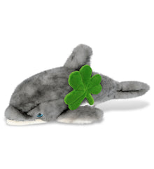 DolliBu Large Gray Dolphin Stuffed Animal with Green Plush Shamrock - 16.5 Inch
