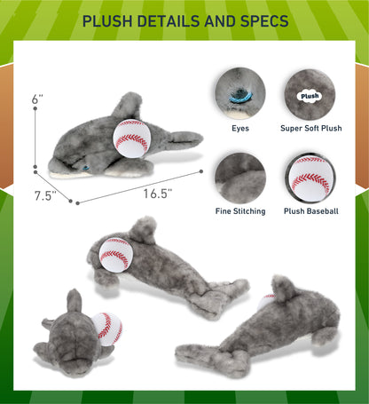 SUPER SOFT PLUSH - GREY DOLPHIN 16.5 INCH WITH BASEBALL PLUSH