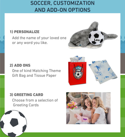 SUPER SOFT PLUSH - GREY DOLPHIN 16.5 INCH WITH SOCCER PLUSH