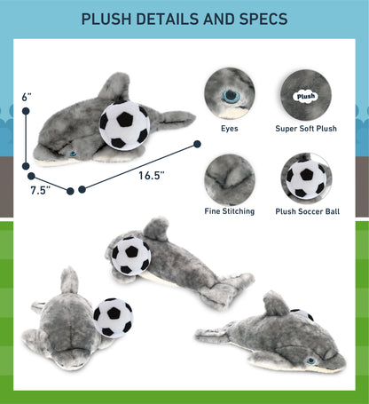 SUPER SOFT PLUSH - GREY DOLPHIN 16.5 INCH WITH SOCCER PLUSH