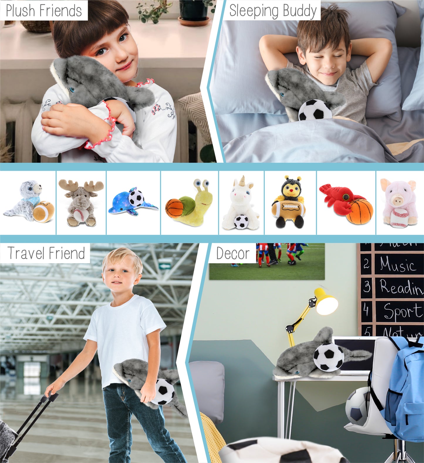 SUPER SOFT PLUSH - GREY DOLPHIN 16.5 INCH WITH SOCCER PLUSH