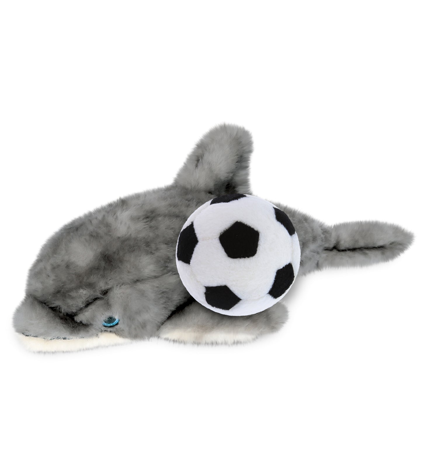 SUPER SOFT PLUSH - GREY DOLPHIN 16.5 INCH WITH SOCCER PLUSH