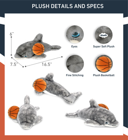 SUPER SOFT PLUSH - GREY DOLPHIN 16.5 INCH WITH BASKETBALL PLUSH
