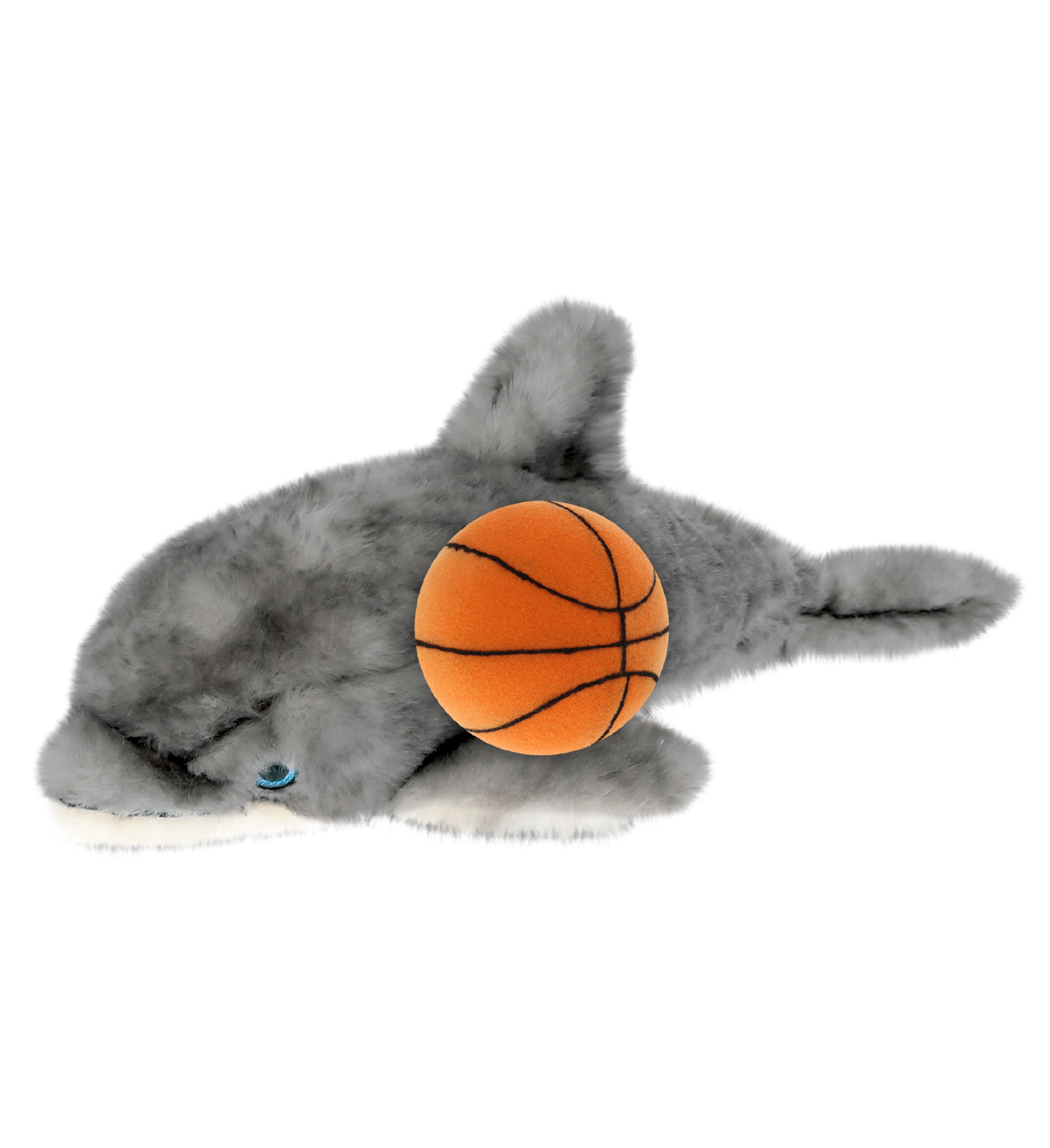 SUPER SOFT PLUSH - GREY DOLPHIN 16.5 INCH WITH BASKETBALL PLUSH