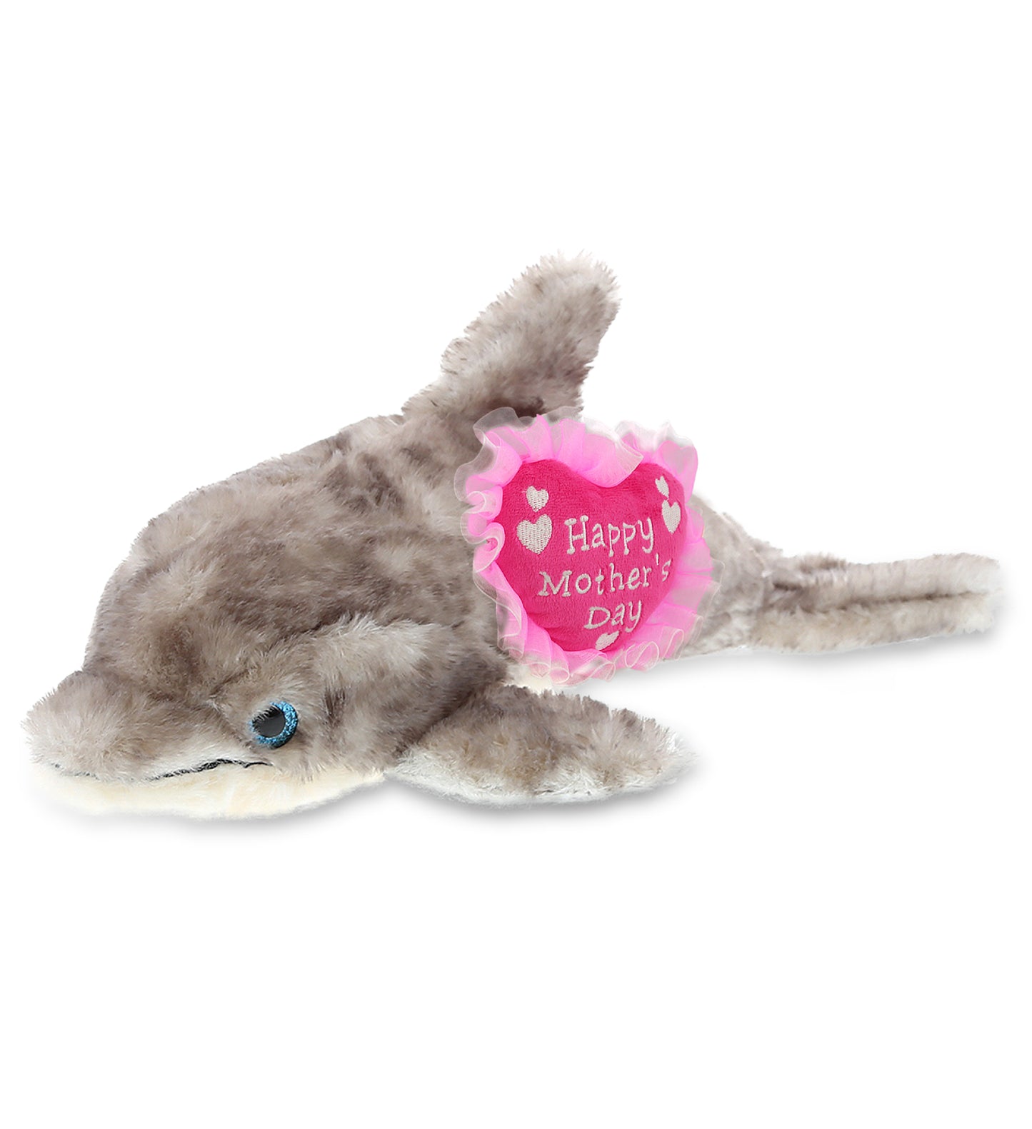 PLUSH MOTHERS DAY HEART - SUPER SOFT PLUSH - GREY DOLPHIN 16.5 INCH