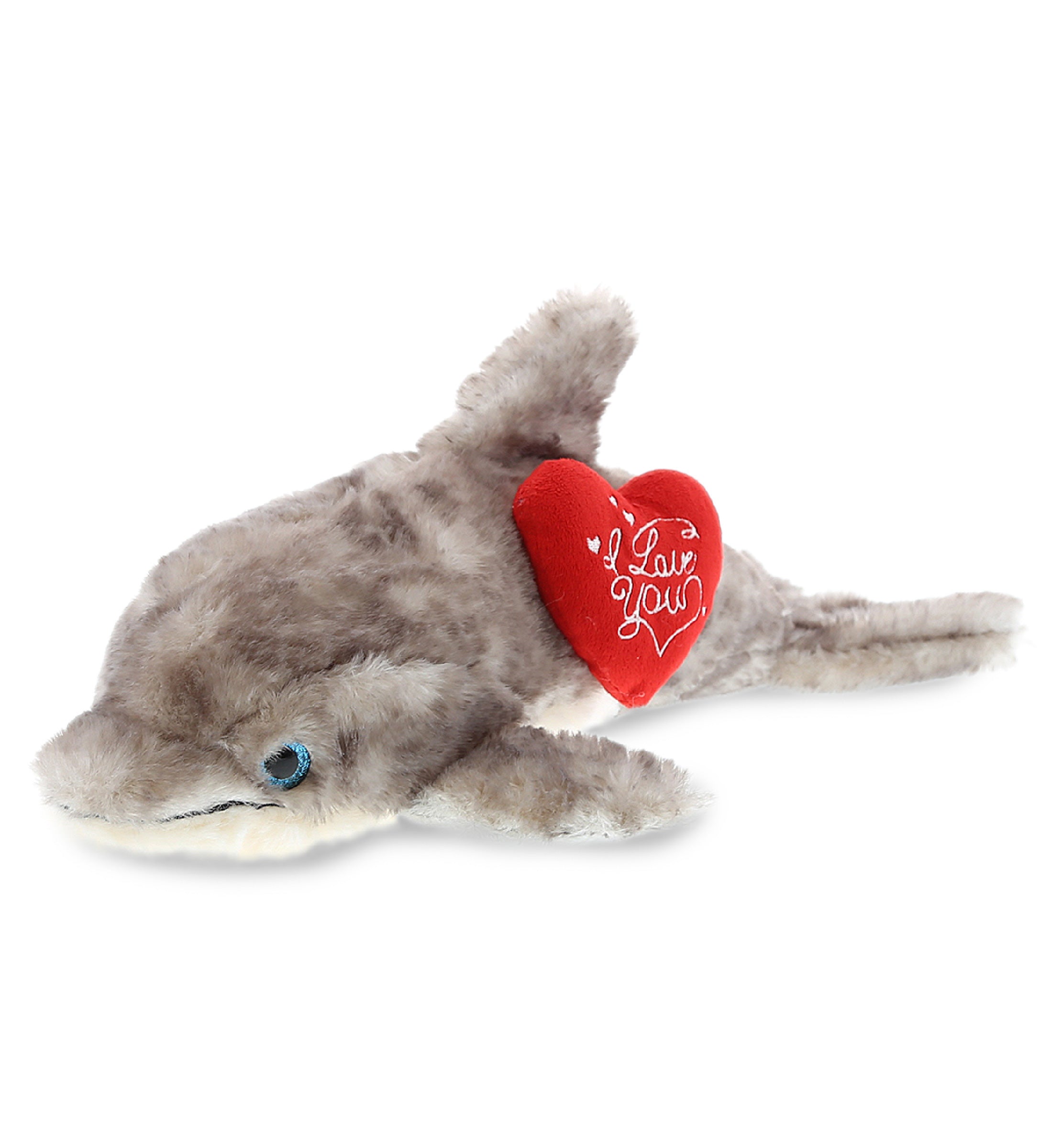 PLUSH I LOVE YOU RED HEART - SUPER SOFT PLUSH - GREY DOLPHIN 16.5 INCH