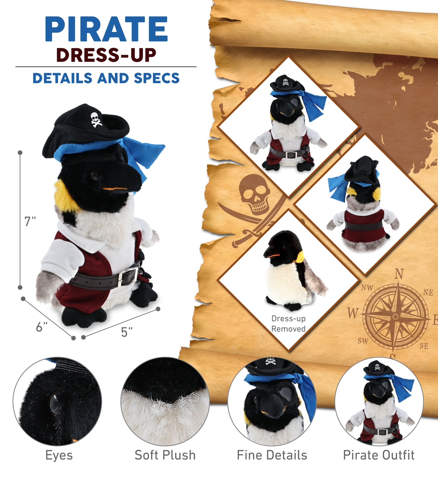 SUPER SOFT PLUSH - EMPEROR PENGUIN 7 INCH PIRATE DRESS UP