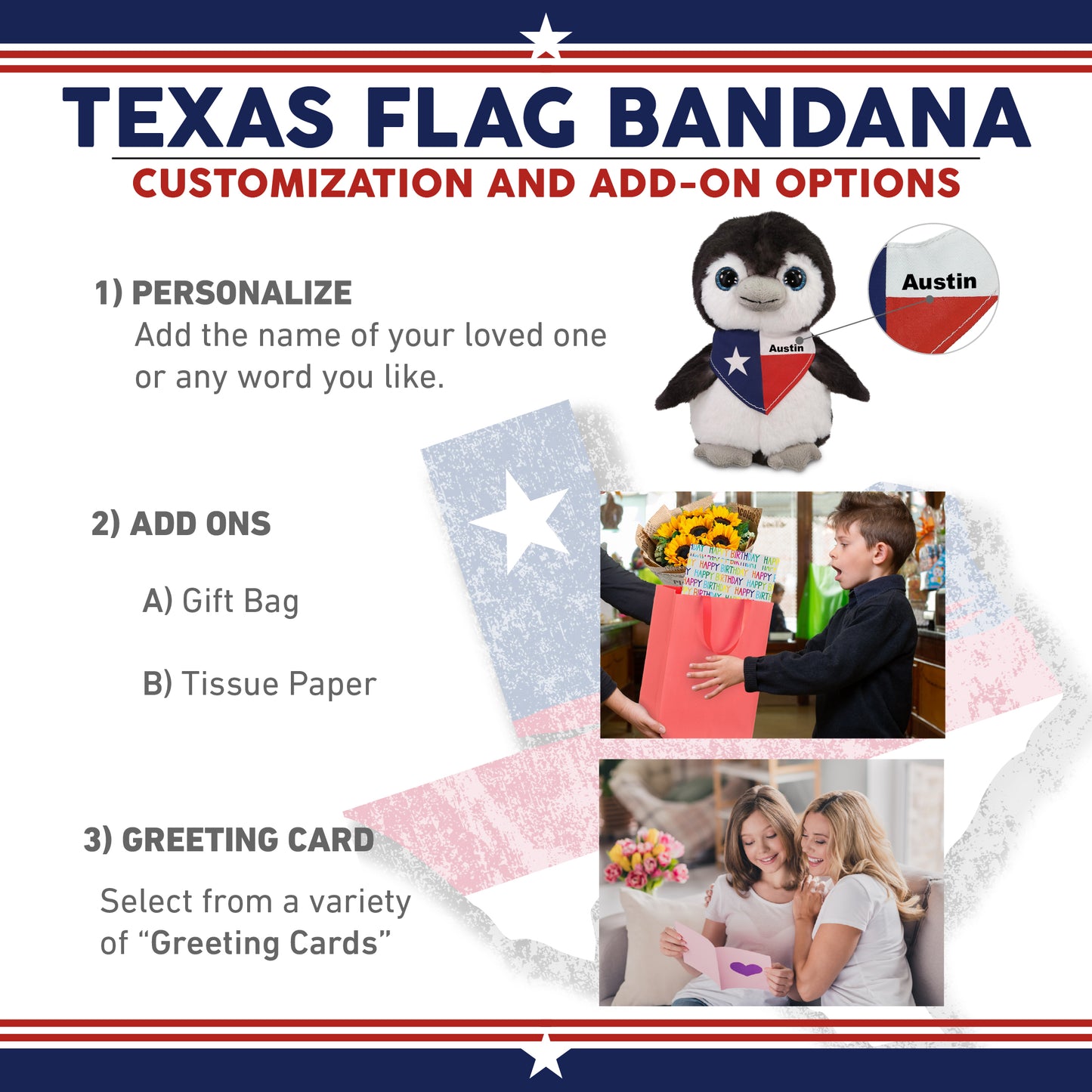 SUPER SOFT PLUSH - GREY PENGUIN 9 INCH WITH TEXAS FLAG BANDANA