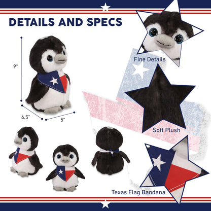 SUPER SOFT PLUSH - GREY PENGUIN 9 INCH WITH TEXAS FLAG BANDANA