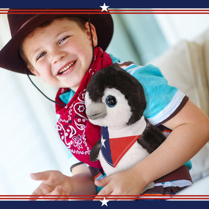 SUPER SOFT PLUSH - GREY PENGUIN 9 INCH WITH TEXAS FLAG BANDANA