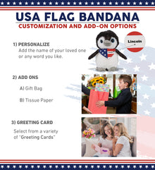 SUPER SOFT PLUSH - GREY PENGUIN 9 INCH WITH USA FLAG BANDANA