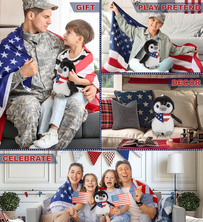 SUPER SOFT PLUSH - GREY PENGUIN 9 INCH WITH USA FLAG BANDANA