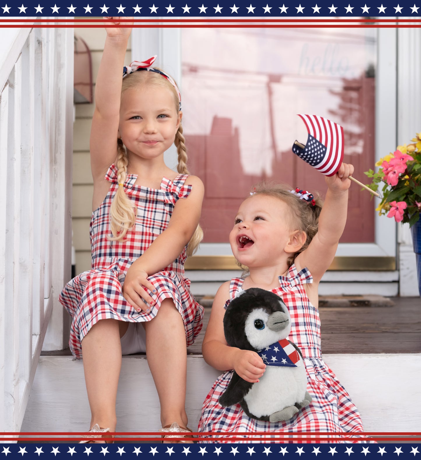 SUPER SOFT PLUSH - GREY PENGUIN 9 INCH WITH USA FLAG BANDANA