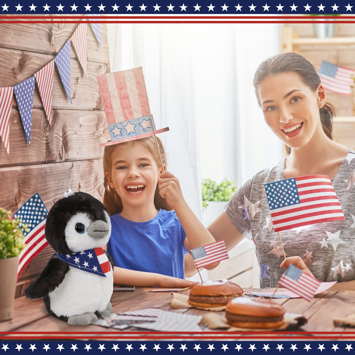 SUPER SOFT PLUSH - GREY PENGUIN 9 INCH WITH USA BANDANA