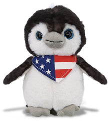 SUPER SOFT PLUSH - GREY PENGUIN 9 INCH WITH USA FLAG BANDANA