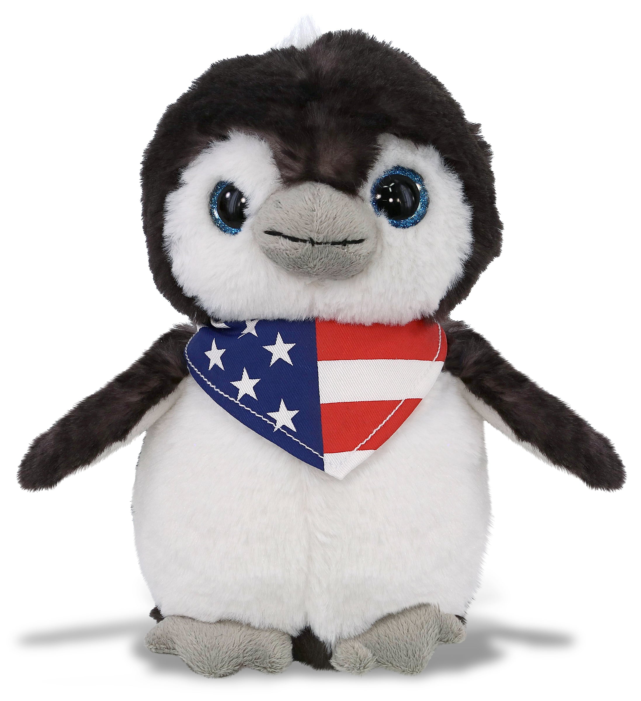 SUPER SOFT PLUSH - GREY PENGUIN 9 INCH WITH USA FLAG BANDANA