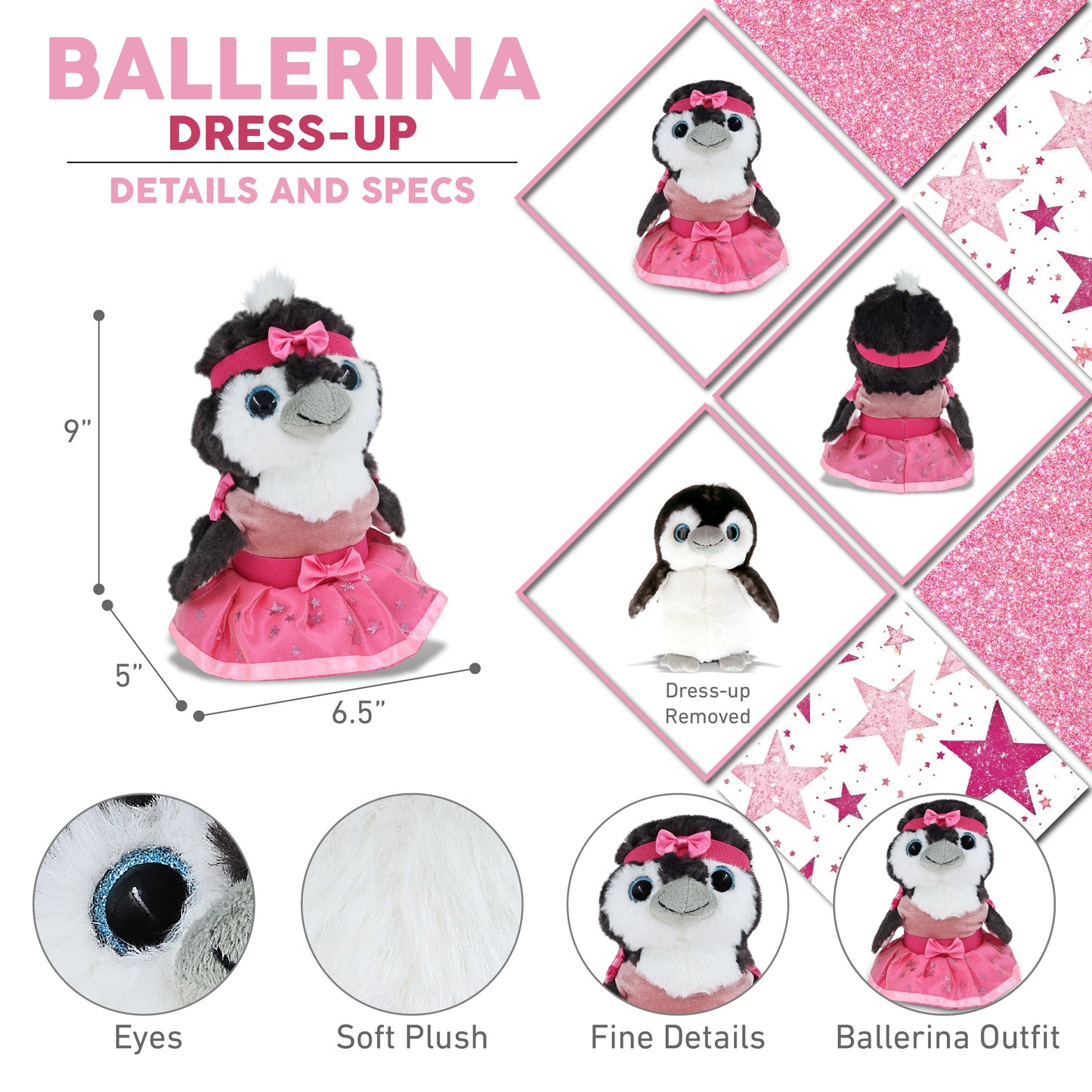 SUPER SOFT PLUSH - GREY PENGUIN 9 INCH BALLERINA