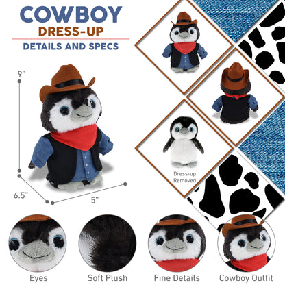 SUPER SOFT PLUSH - GREY PENGUIN 9 INCH COWBOY DRESS UP