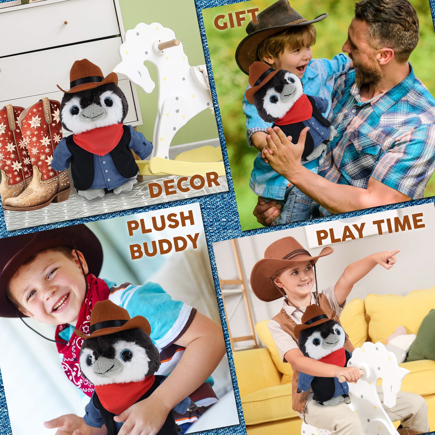 SUPER SOFT PLUSH - GREY PENGUIN 9 INCH COWBOY DRESS UP