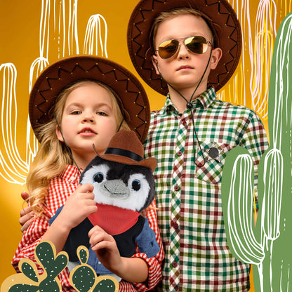SUPER SOFT PLUSH - GREY PENGUIN 9 INCH COWBOY DRESS UP