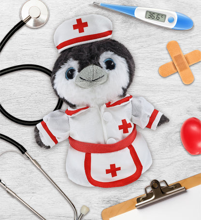 SUPER SOFT PLUSH - GREY PENGUIN 9 INCH With NURSE Dress-Up
