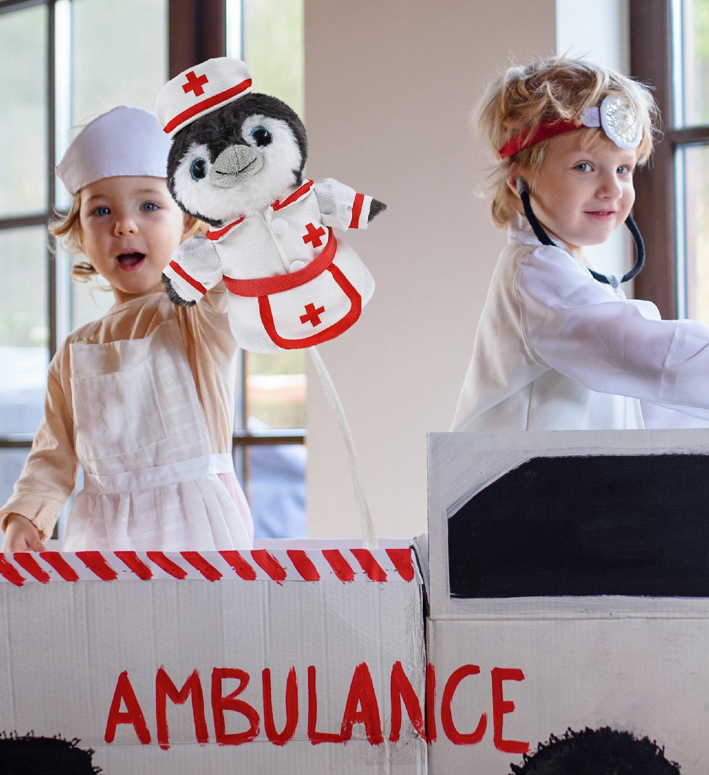 SUPER SOFT PLUSH - GREY PENGUIN 9 INCH With NURSE Dress-Up