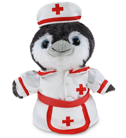 SUPER SOFT PLUSH - GREY PENGUIN 9 INCH With NURSE Dress-Up